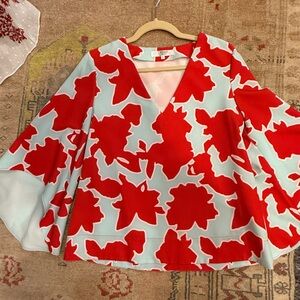 CROSBY by Mollie Burch Vibrant Red Floral Blouse